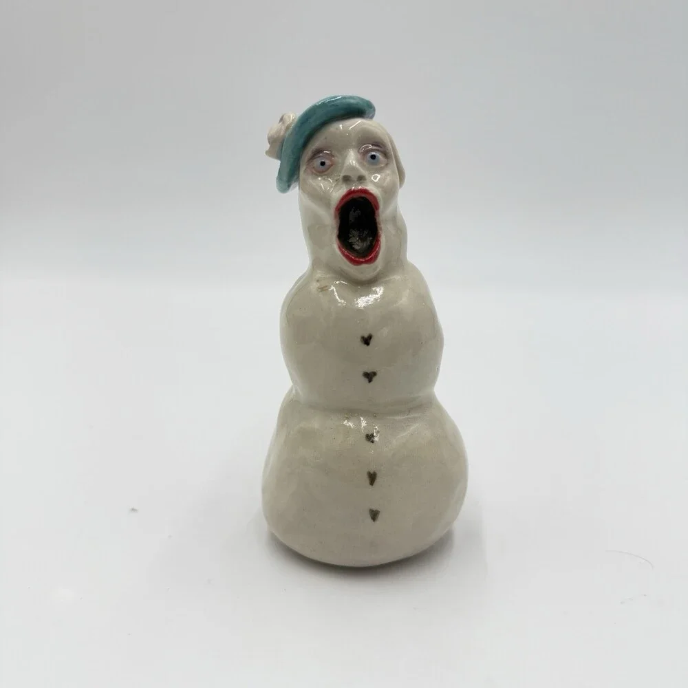 Rare Signed Studio Art Pottery Snowwoman Figurine B Clower 4.5in